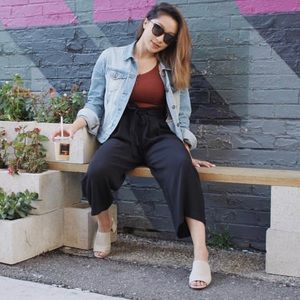 Zara cropped wide leg pants with elastic tie waist